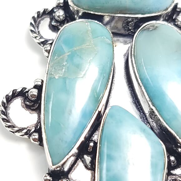 Grand Larimar Quartet Silver Pendant (2.5") with 18" Necklace - Picture 2 of 12